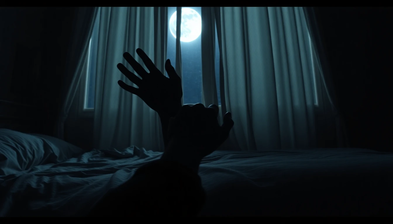 Hand under bed in dark bedroom