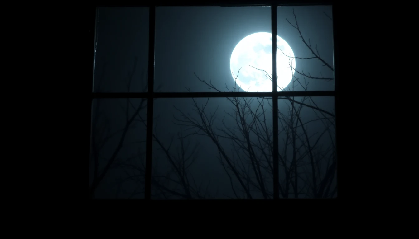 Full moon through window at night