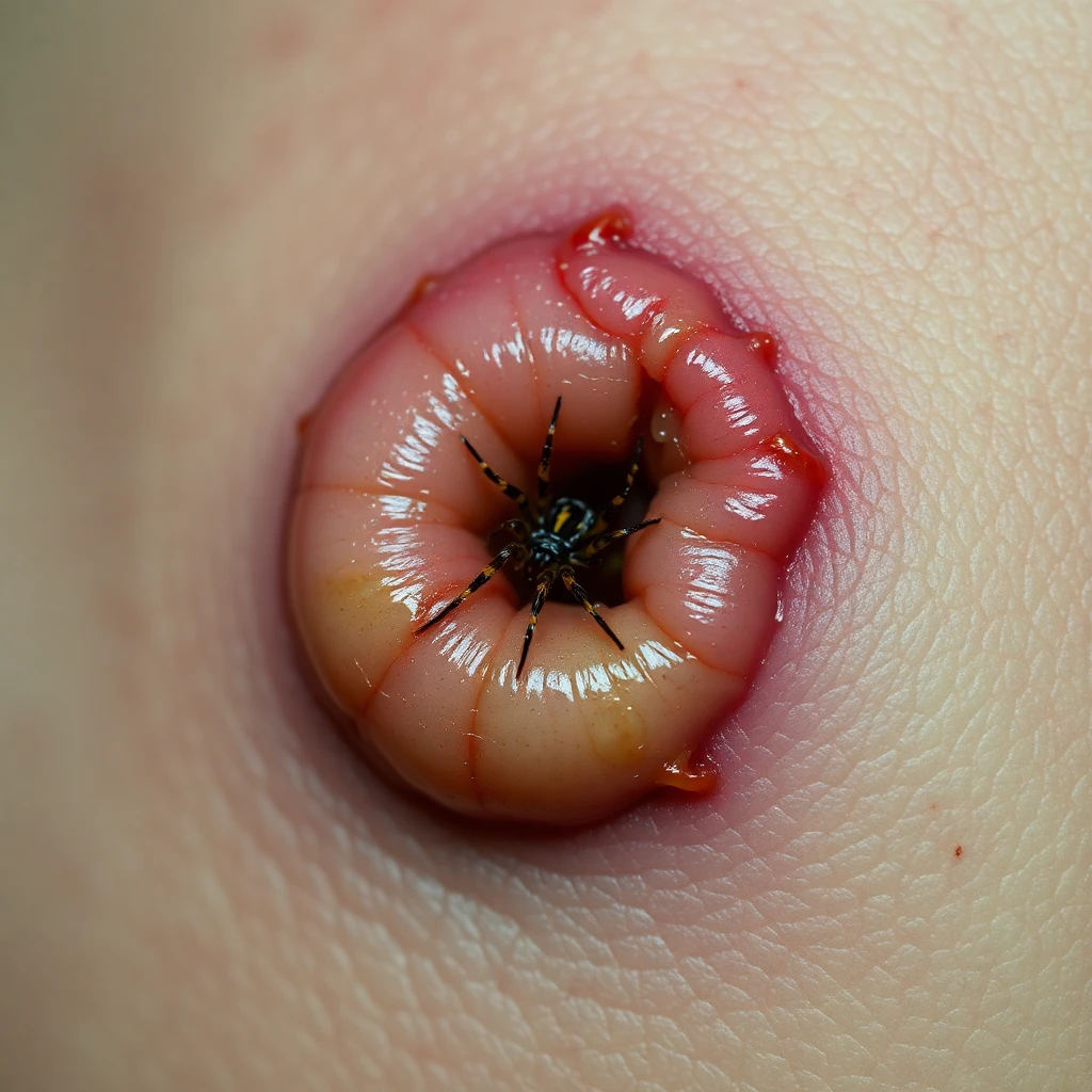Spider bite with larvae